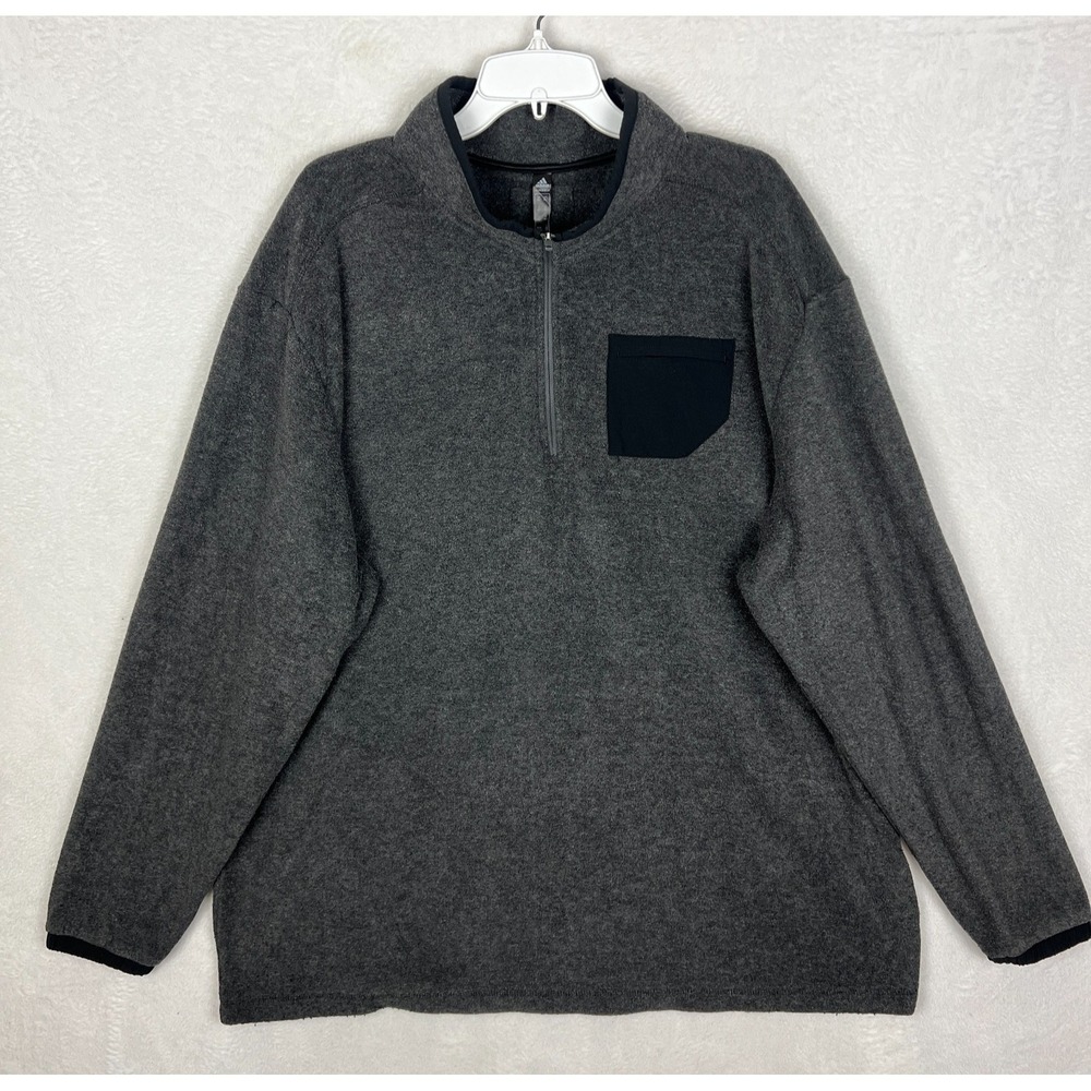 Adidas‎ 1/4 Zip Sweatshirt Mens 2XLT Tall Dark Gray Pullover Fleece Pocket